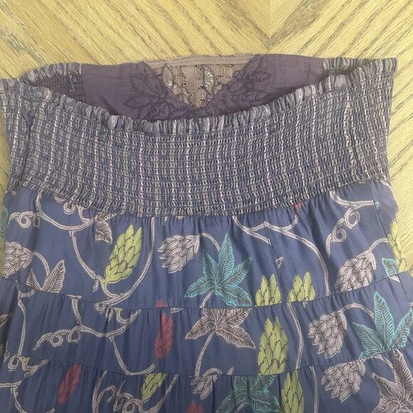 Free People Strapless Dress Ruffle Floral Embroidered Fully Lined Boho Size 6 - Picture 6 of 12
